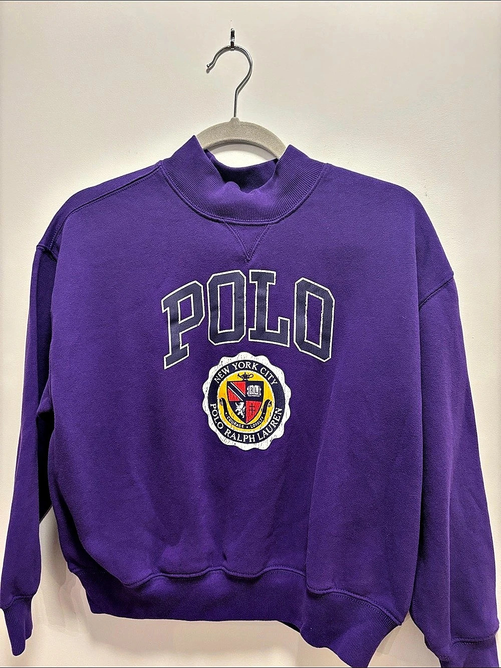 Polo Ralph Lauren Logo Graphic Fleece Mockneck Sweatshirt Purple Girls XL